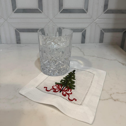 Christmas Tree Linen Cocktail Napkins