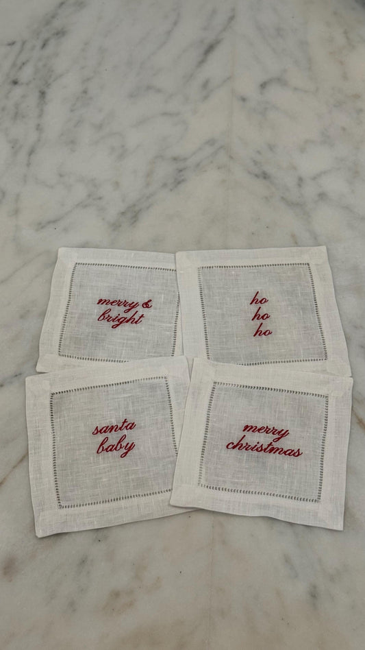 Christmas Sayings Linen Cocktail Napkins