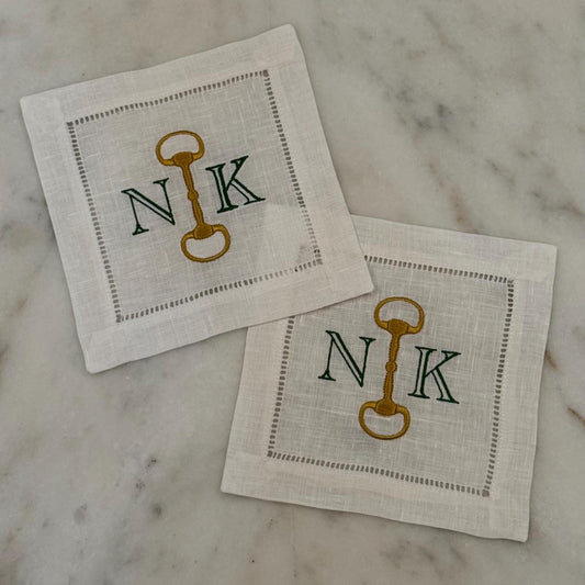 Equestrian Bit Monogram Linen Cocktail Napkins