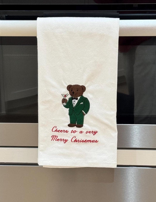 Christmas Embroidered Bear Kitchen Towel