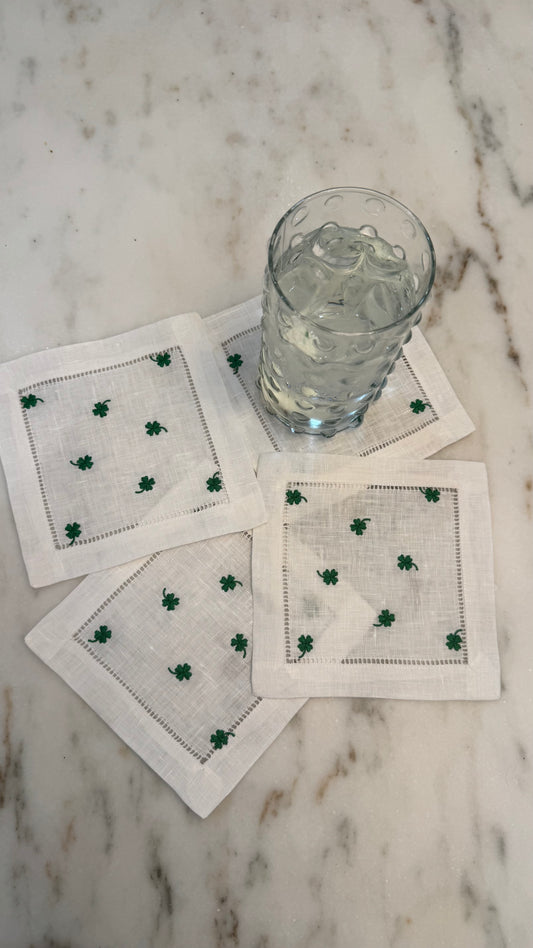 Shamrock St. Patrick's Day Linen Cocktail Napkins