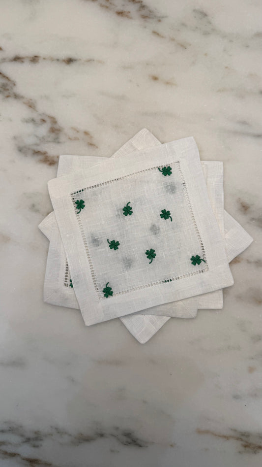 Shamrock St. Patrick's Day Linen Cocktail Napkins