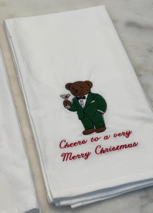 Christmas Embroidered Bear Kitchen Towel