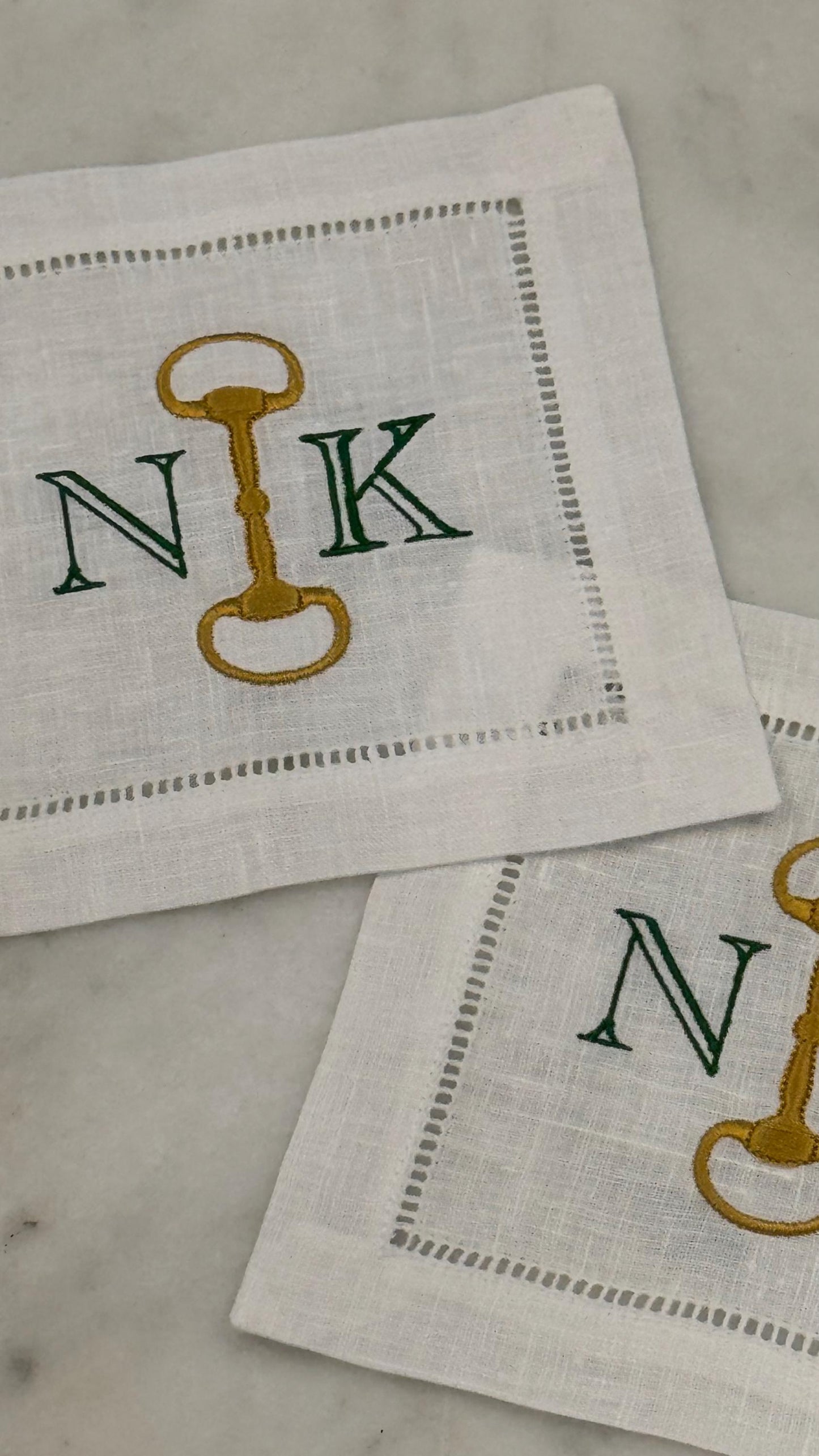 Equestrian Bit Monogram Linen Cocktail Napkins
