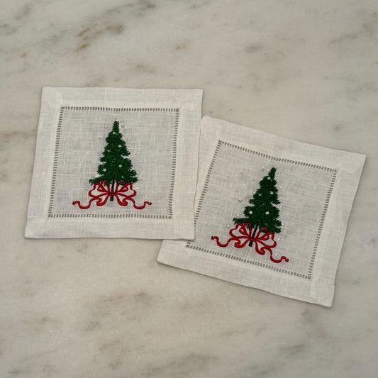 Christmas Tree Linen Cocktail Napkins