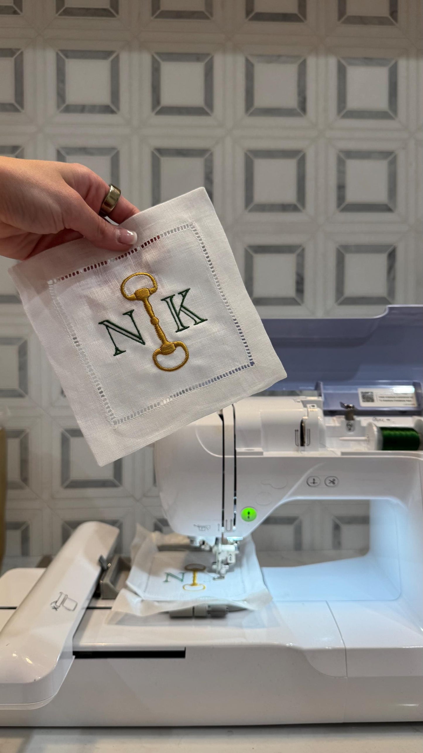 Equestrian Bit Monogram Linen Cocktail Napkins