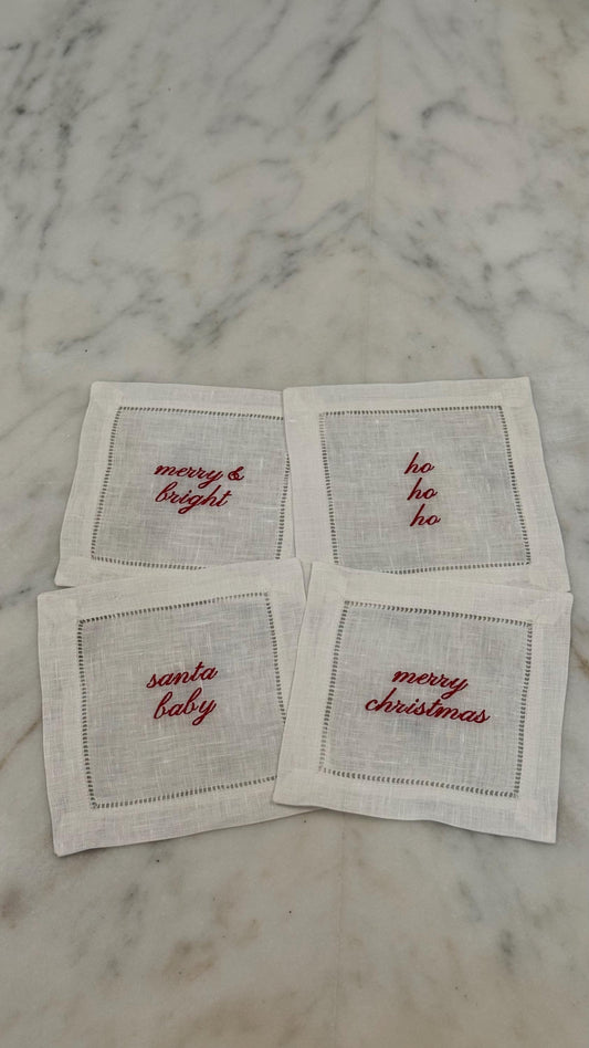 Christmas Sayings Linen Cocktail Napkins