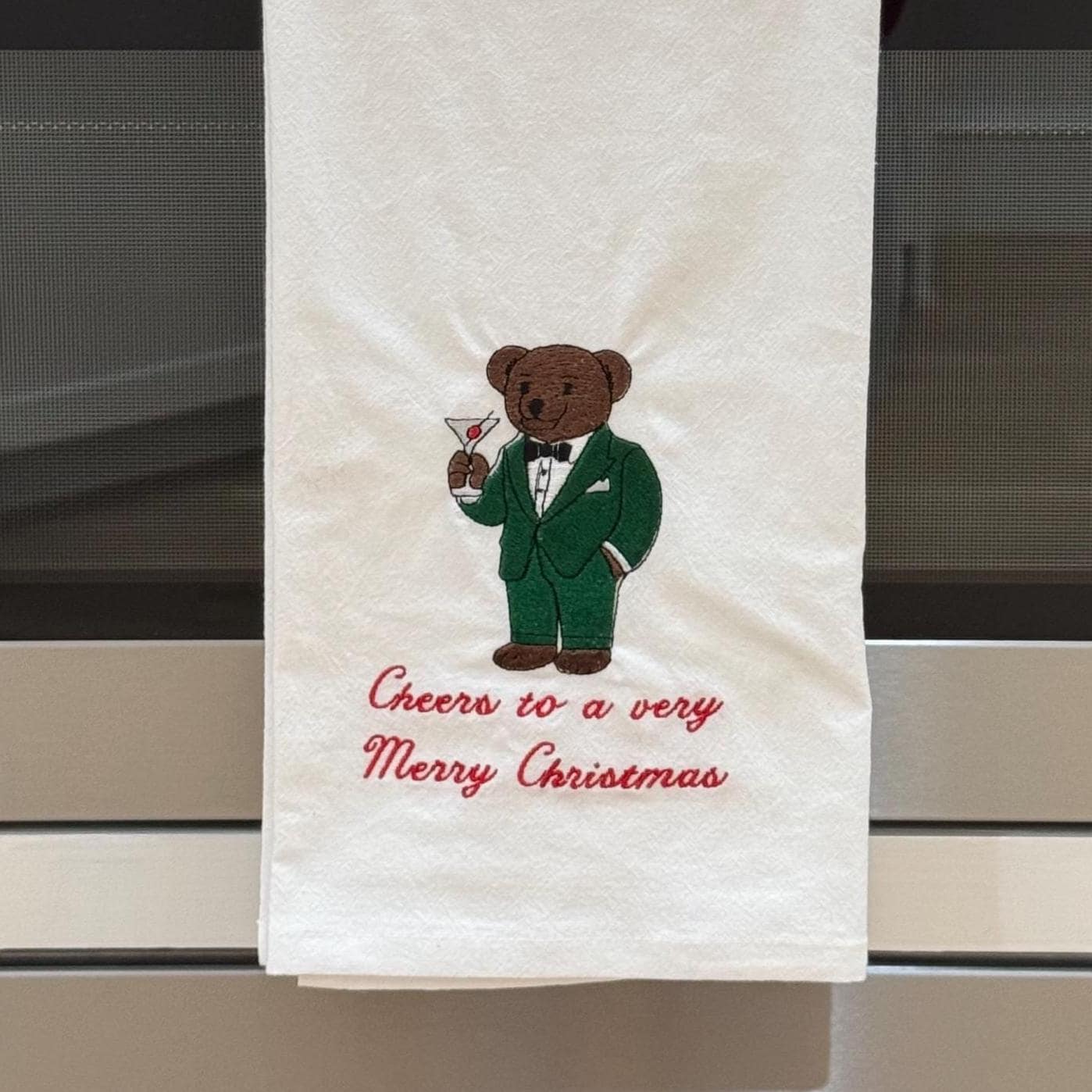 Christmas Embroidered Bear Kitchen Towel