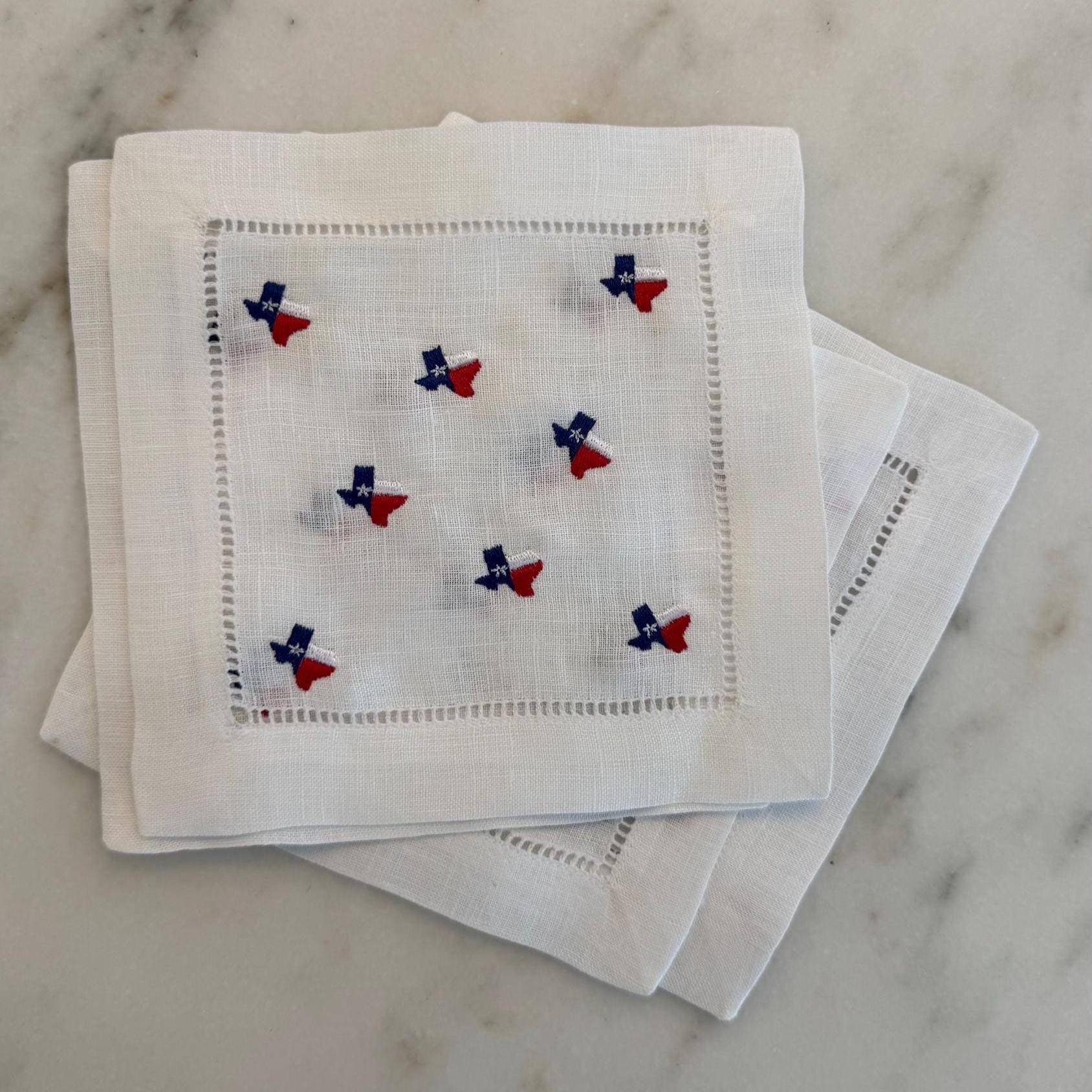 Embroidered Linen Texas Cocktail Napkins | Hostess Gift, Party Decor