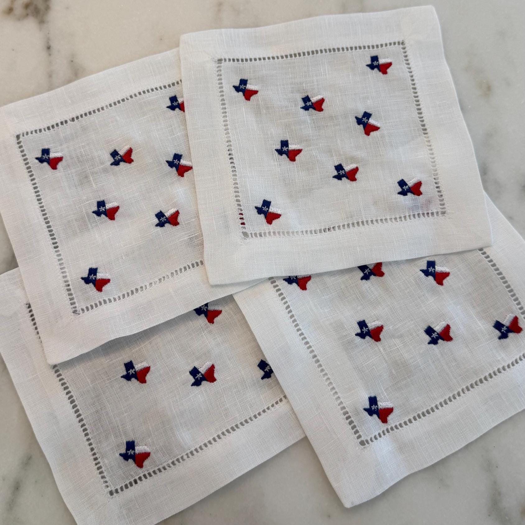 Embroidered Linen Texas Cocktail Napkins | Hostess Gift, Party Decor