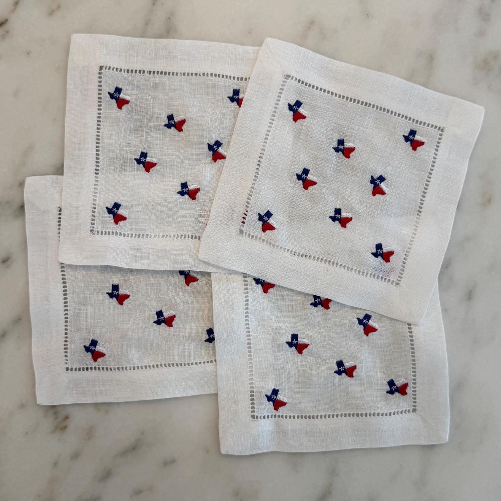 Embroidered Linen Texas Cocktail Napkins | Hostess Gift, Party Decor