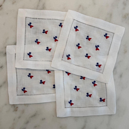 Embroidered Linen Texas Cocktail Napkins | Hostess Gift, Party Decor