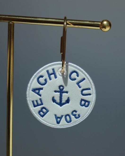 30A Beach Club Embroidered Bag Tag | Nautical Keychain | 30A Florida Souvenir | Beach Accessory Gift