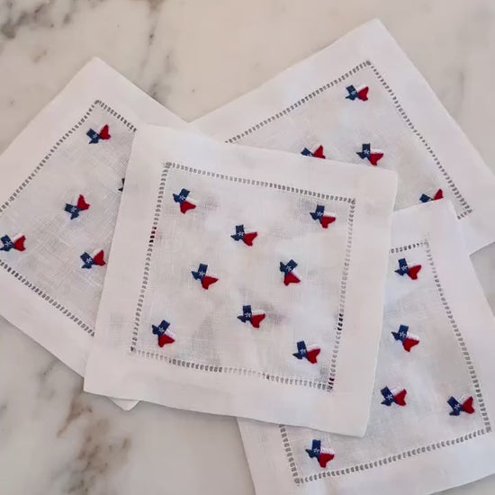 Embroidered Linen Texas Cocktail Napkins | Hostess Gift, Party Decor