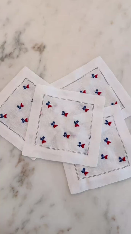 Embroidered Linen Texas Cocktail Napkins | Hostess Gift, Party Decor