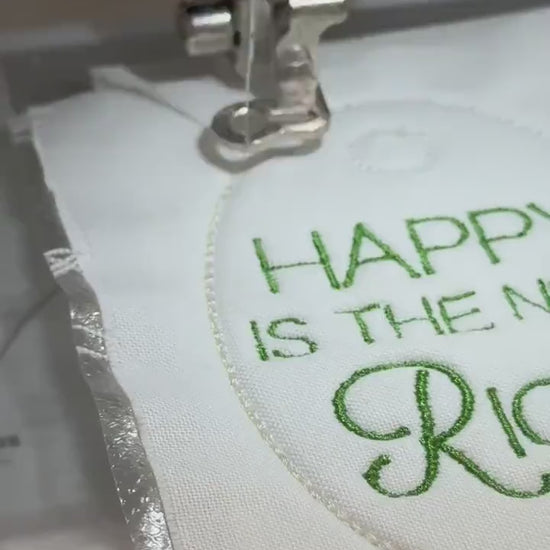 Embroidered Bag Tag Keychain | "Happy Is The New Rich" Affirmation | Luggage Tag